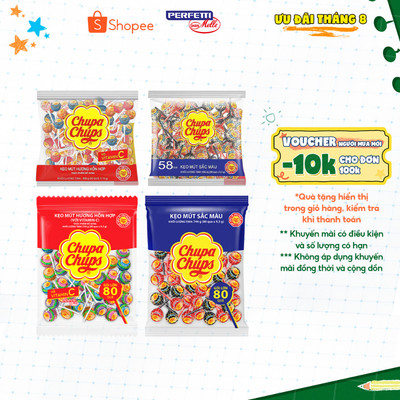Kẹo mút Chupa Chups Hương trái cây hỗn hợp, kẹo mút tô màu lưỡi hương Dâu và Cola, kẹo mút sắc màu
