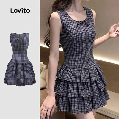 Đầm tầng nữ Lovito xuân hè nơ trước phong cách thường ngày LK6ED199