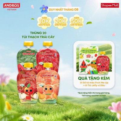 Combo 20 Túi Nước Ép Thạch Trái Cây - Làm Từ Nước Ép & Thạch Konjac - ANDROS FRUIT ME UP - 90g x 20