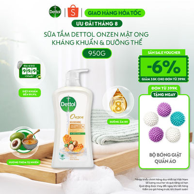 Sữa tắm Dettol Onzen mật ong kháng khuẩn dưỡng thể - Chai 950g