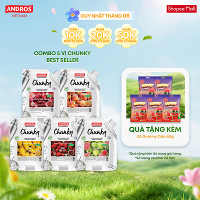 [BEST SELLER] Combo 5 Túi Mứt Trái Cây Pha Chế - Có miếng trái cây thật  - Nguyên liệu pha chế - ANDROS CHUNKY - 1kg