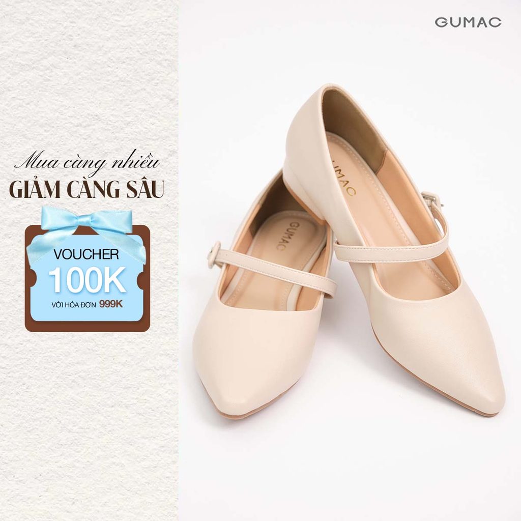 Giày Búp Bê Nữ GUMAC Phối Quai Ngang Mũi Nhọn Thanh Lịch GF01078