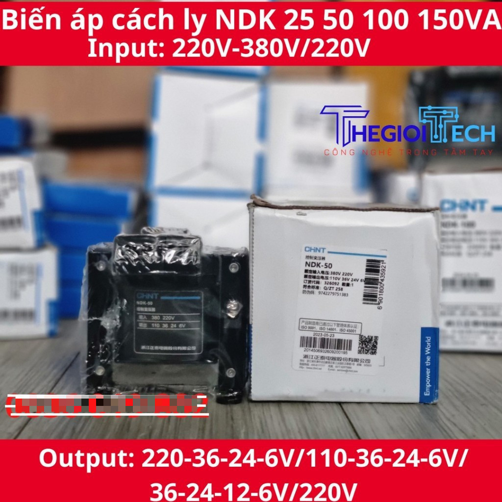 Biến áp cách ly ChinT NDK–25VA, NDK–50vA, NDK–100VA, NDK–150VA điện áp đầu vào 380V-220V đầu ra 220V