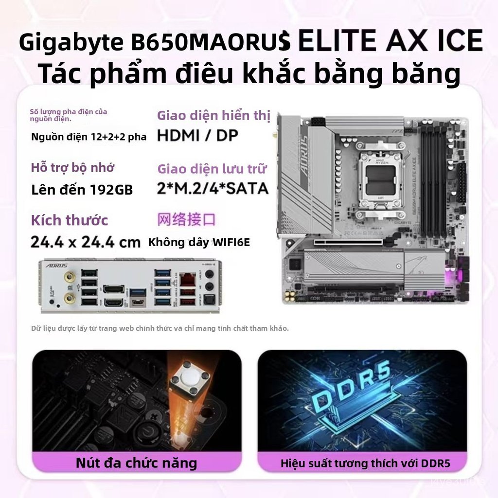Bo mạch chủ B650M AORUS ELITE AX ICE, Wi-Fi 6E, DDR5, chơi game, mới , bền đẹp