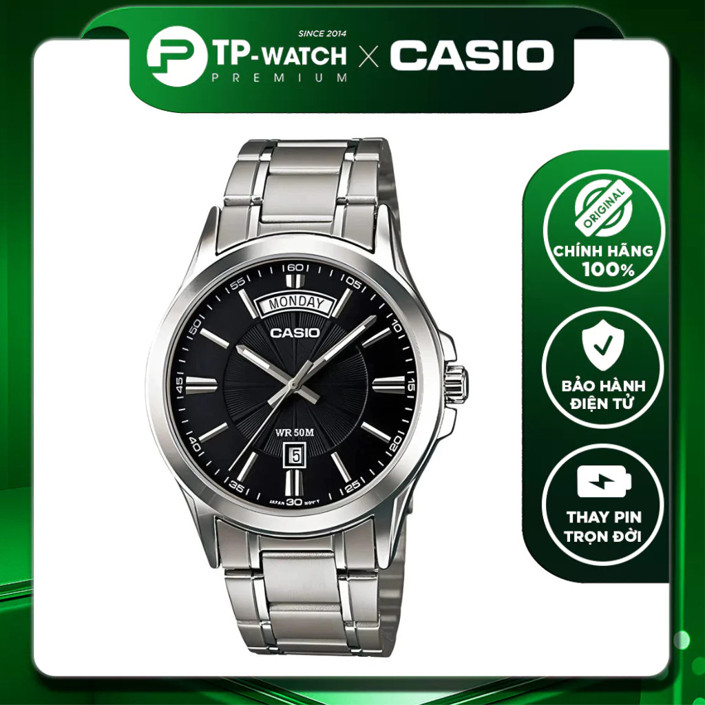 Đồng hồ nam dây thép Casio MTP-1381D-1AVDF Size 39.9mm - Chống nước 50m | Casio nam MTP-1381D-1A