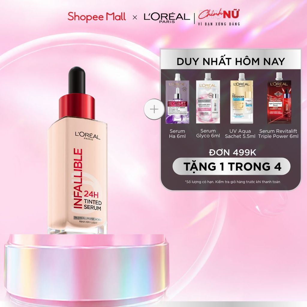 Kem nền dạng serum 24h căng mướt, tự nhiên L'Oreal Paris Infallible 24H Tinted Serum (1% Hyaluronic 