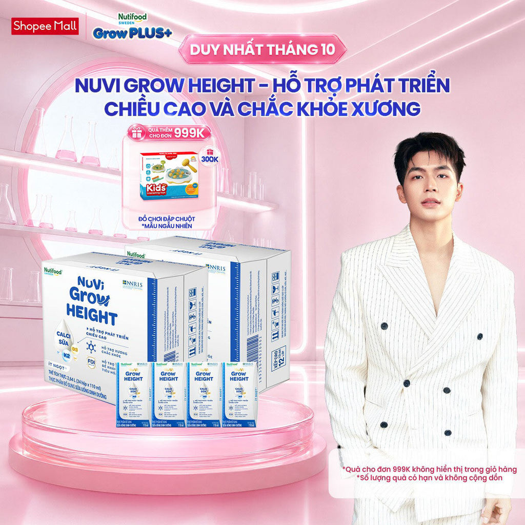 Combo 2 Thùng 24 hộp SBPS Nuvi Grow Height 1+ hỗ trợ phát triển chiều cao hộp 110ml