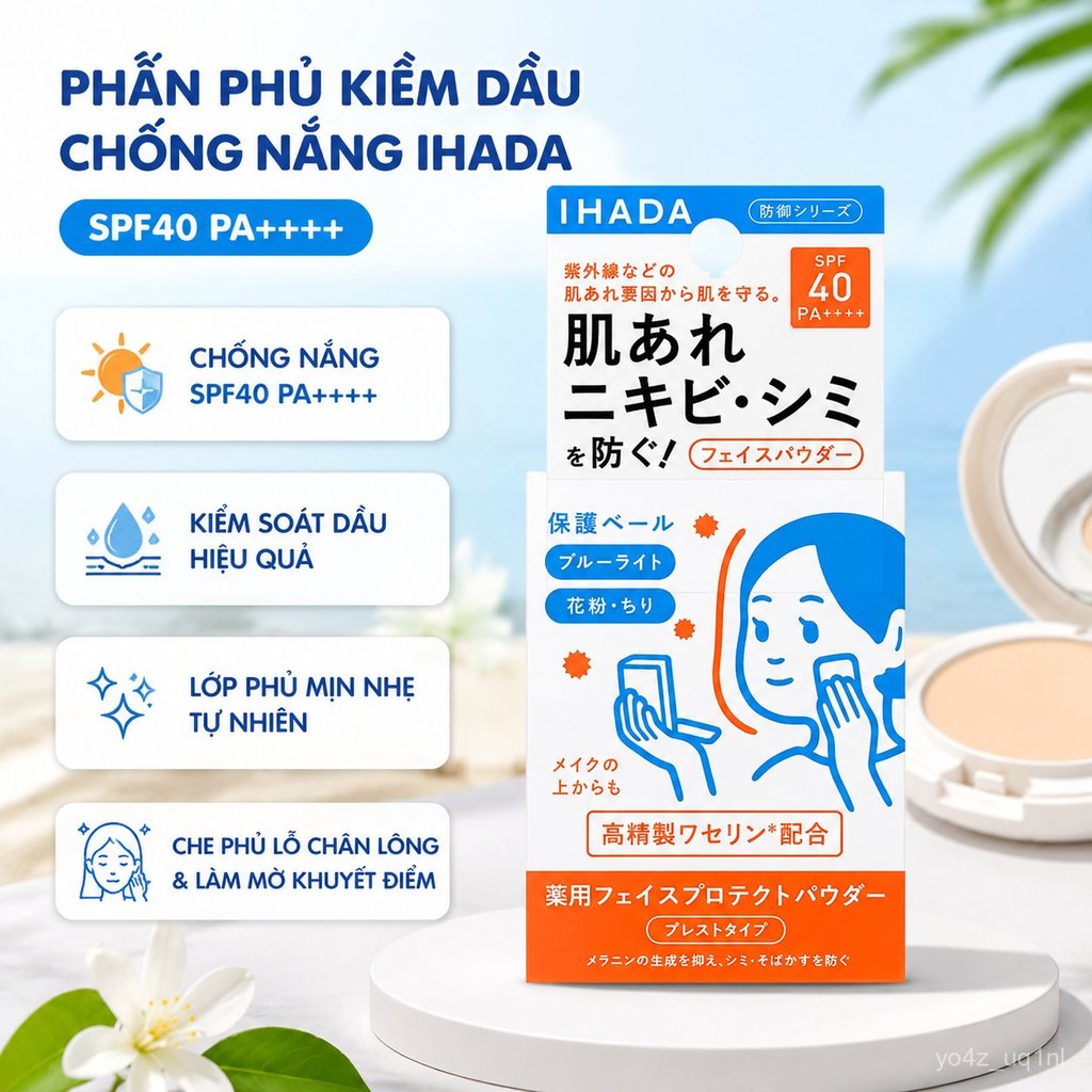Phấn phủ nén IHADA Nhật Bản UV SPF40 kiềm dầu giữ trang lâu trôi tiện mang theo