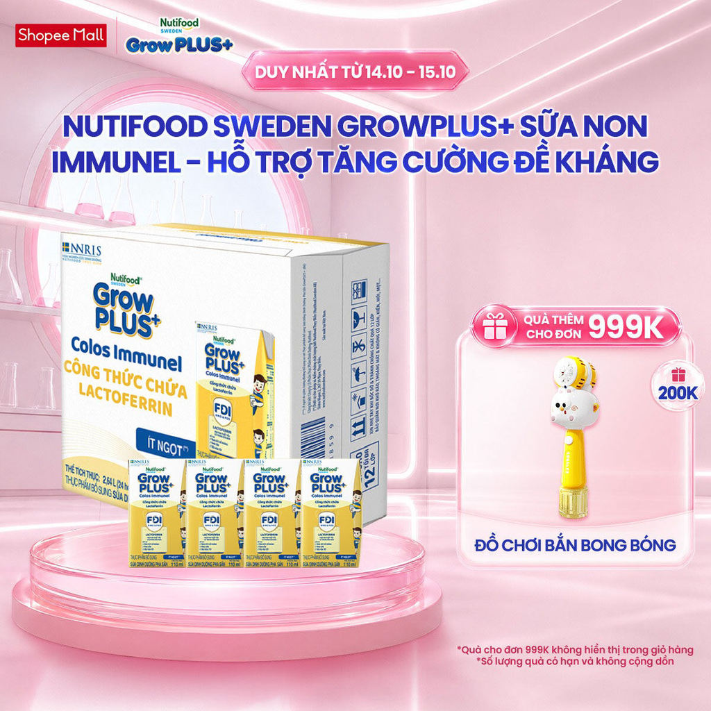 Thùng 24 hộp Sữa Bột Pha Sẵn Nutifood Sweden GrowPLUS+ Sữa Non Immunel (24 hộp…