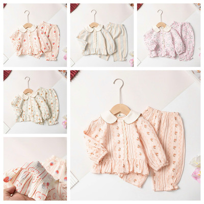 Bộ quần áo dài tay pijama đũi cổ bèo LITIBABY size 1/7 tuổi