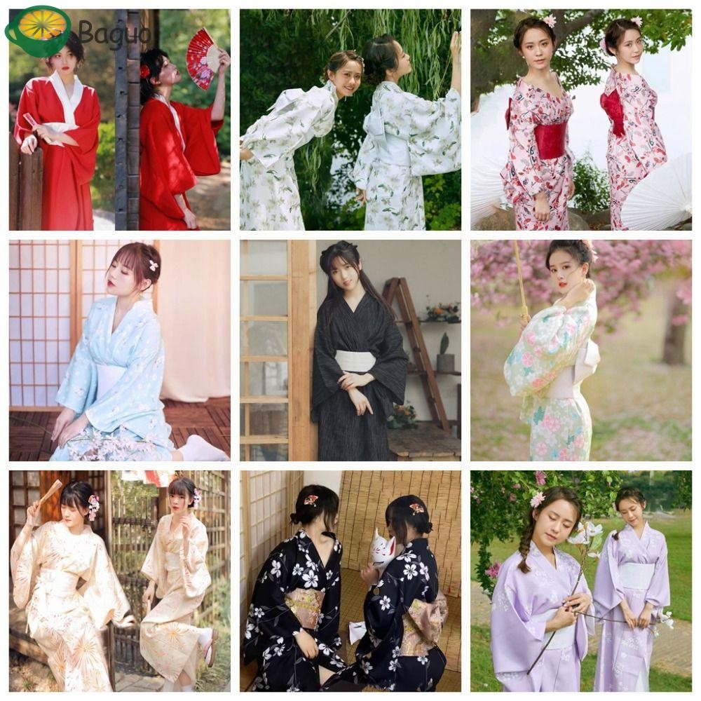 Baguó Kimono Truyền Thống Nhật Bản Hoa Sakurá, Áo Choàng Tắm Yukata Phong Cách Geisha