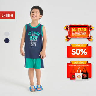 Bộ mặc nhà bé trai CANIFA áo ba lỗ quần soóc có hình in 2LS24S007