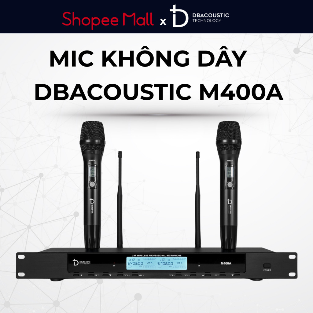 Mic karaoke không dây dBacoustic M400A - 15 chế độ EQ - 200 kênh tần số - Pin 8h - Hàng chính hãng