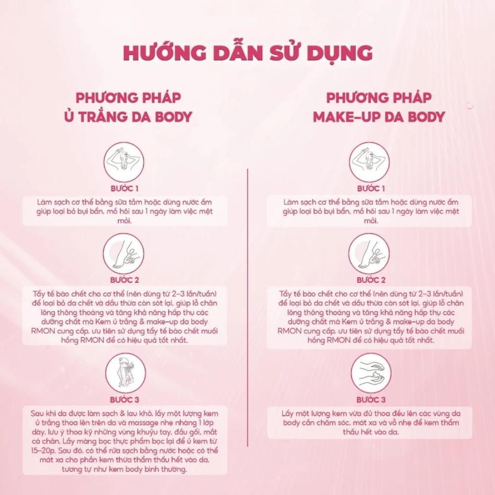 Ảnh 5 của Kem Dưỡng Trắng Da Body Rmon White Label Dia Whitening Cream Giúp Ủ Trắng và Make-Up Da Body 200ml