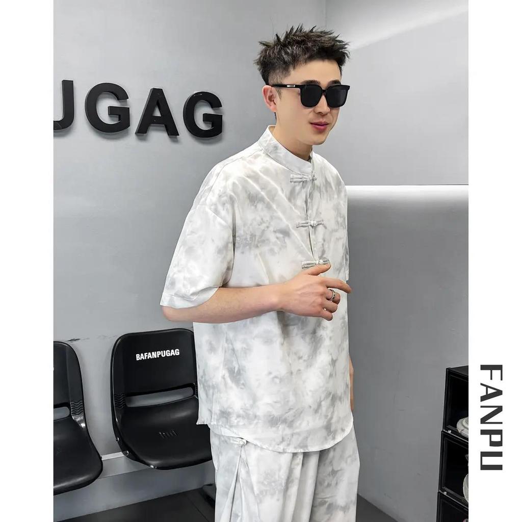 Ice Silk Cool Sense Áo sơ mi và quần nam phong cách Trung Hoa, tay ngắn, phù hợp mùa nóng 5101