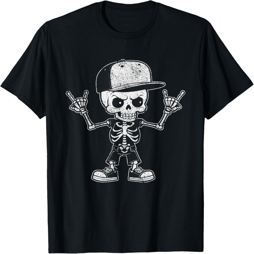 Áo thun Skeleton Hand Cool Halloween Punk Rock On Band Teen Boys T-Shirt