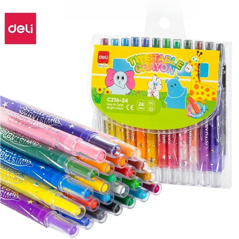Bút sáp vặn XOAY 360 ĐỘ -  Deli EC216 - C216 - Sáp 24 màu Twistable Crayon