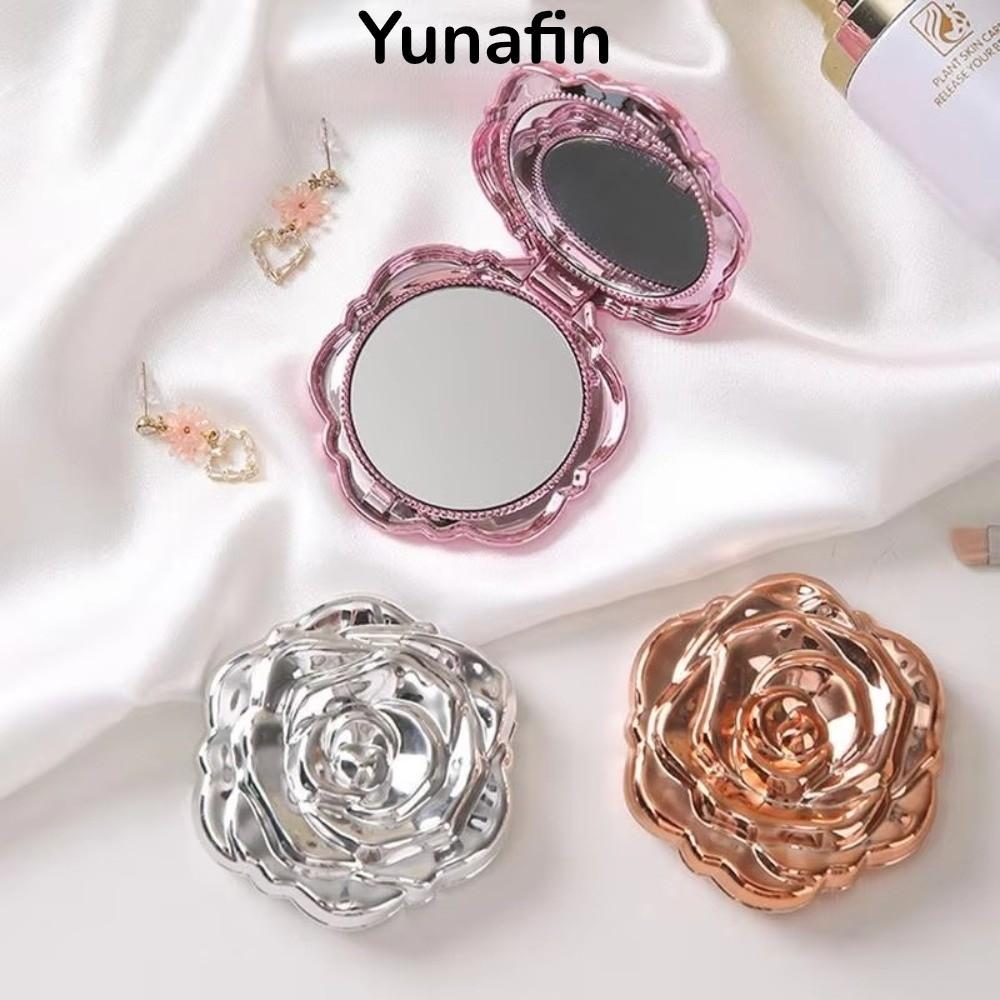Gương hoa hồng YUNAFIN, Gương trang điểm gấp cỡ nhỏ, Gương mỹ phẩm lâu trôi tròn thanh lịch Du lịch