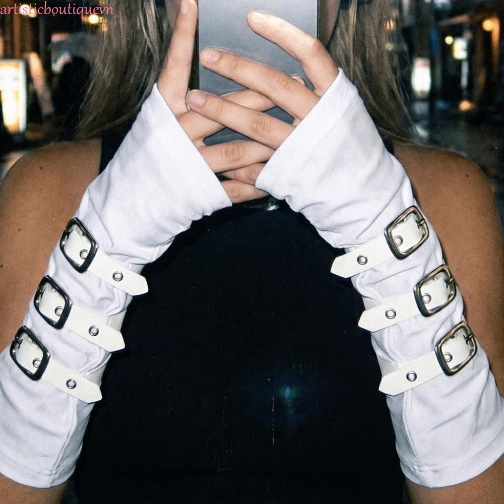 ARTI Dark Gothic Arm Covers, Polyester Metal Buckles Punk Arm Sleeves, Edgy Fashion Nhẹ Trắng Nonstr