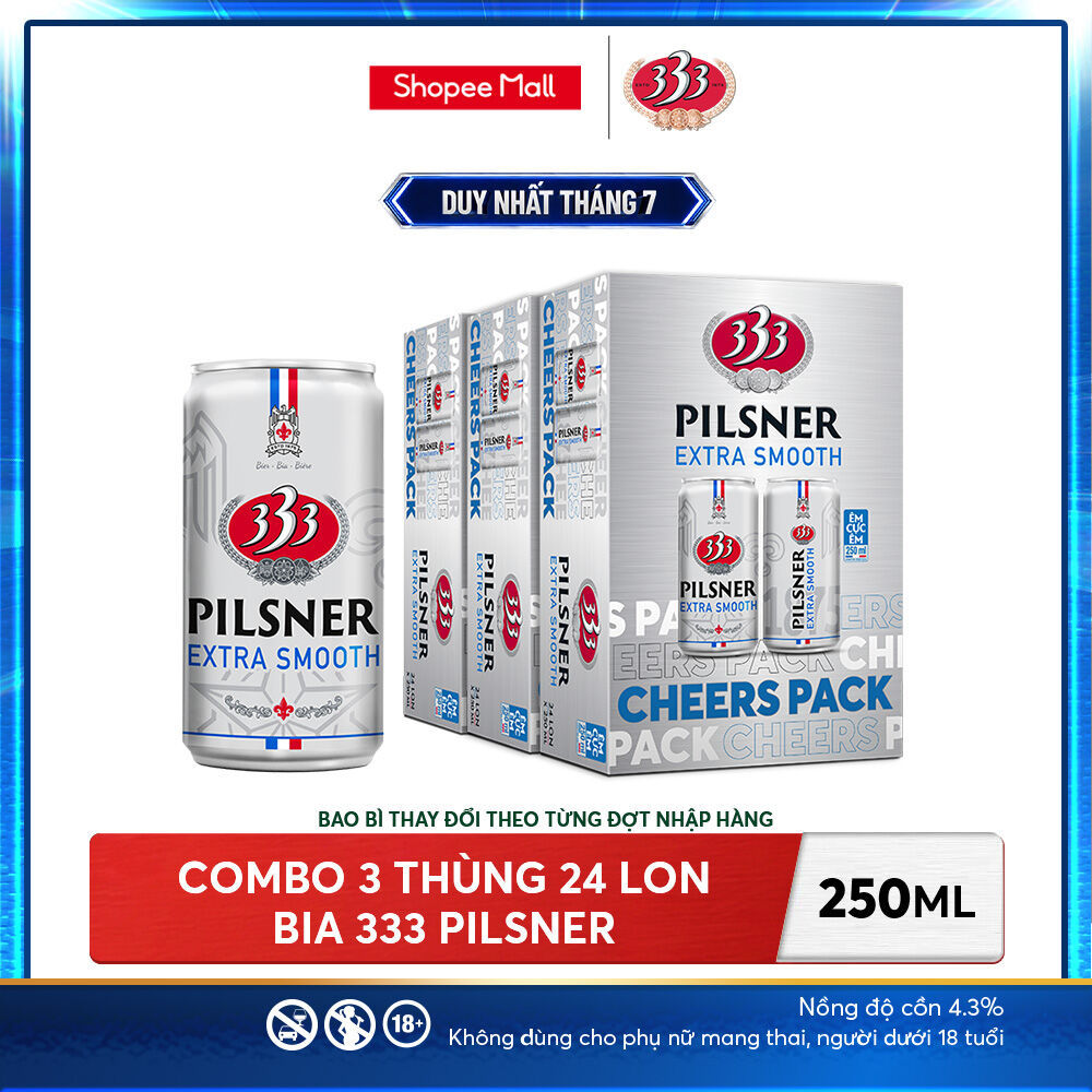 Nồng độ cồn 4.3% - Combo 3 Thùng 24 Bia 333 Pilsner 250ml
