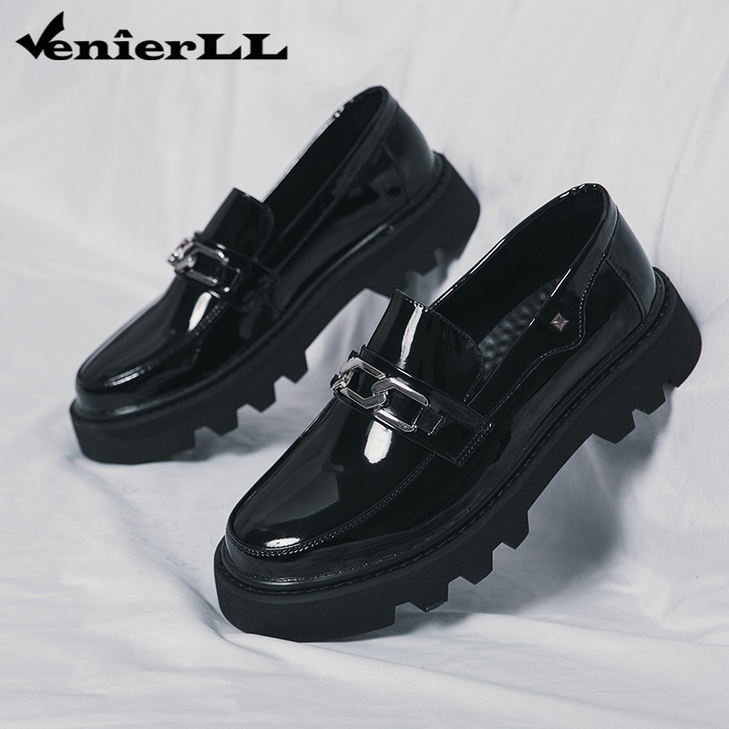 Nam Bằng Sáng Chế Da Dây Xích Trang Trí Penny Loafers Chunky Lug Đế Slip-On Trang Phục Trang Trọng G