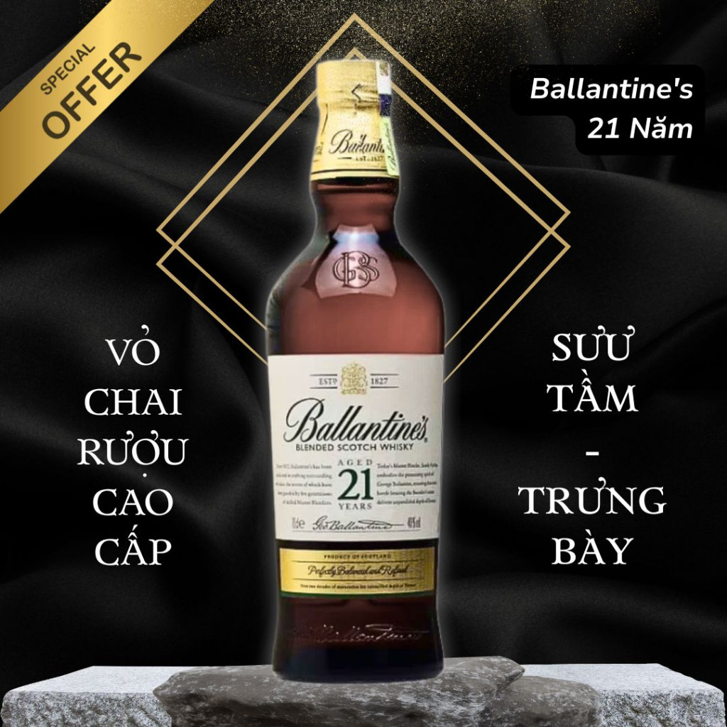 [DECOR] Vỏ chai rượu cao cấp trưng bày The Ballantines 21 năm Làm đồ decor bàn làm việc quà tặng đẹp