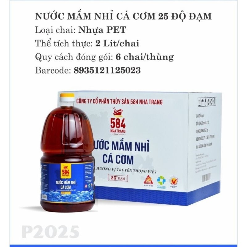 Nước Mắm 584 Nha Trang 25 Độ Đạm 2 Lít -P2025 -(Chính Hãng) - FED