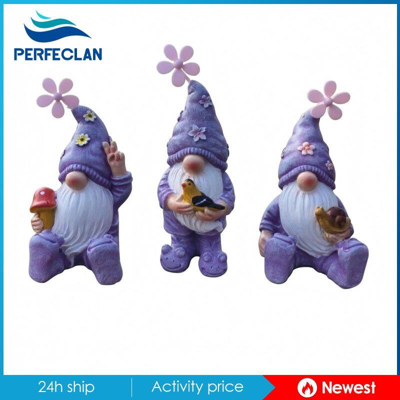 3 Miếng Mũ Tím Gnome Hoa Giọng Ngồi Gnome Hình Whimsical Vườn Gnome Sinh Vật Đạo Cụ Trang Trí