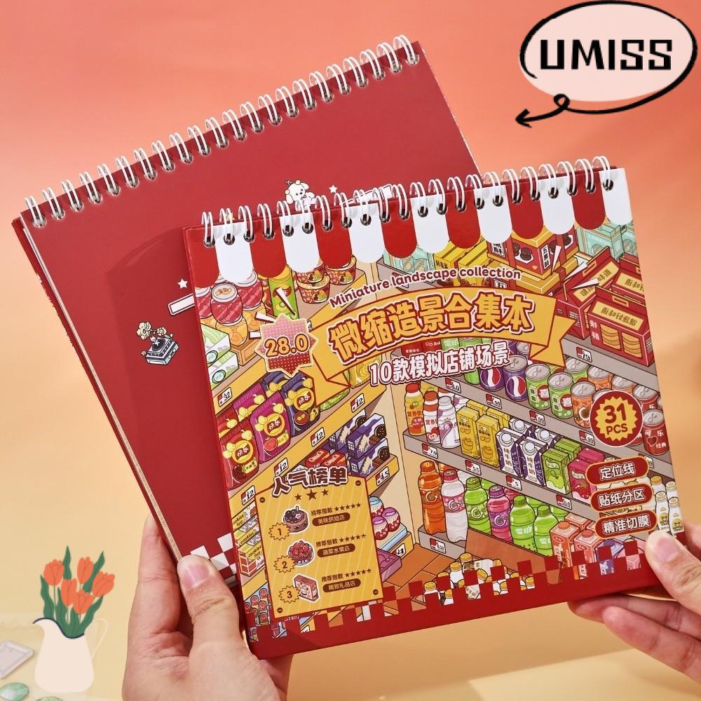 UMISS DIY Sticker Book, Store Theme 10 Cảnh Phong Cảnh Sticker Book, PET Die-cut Kawaii Design Thị T