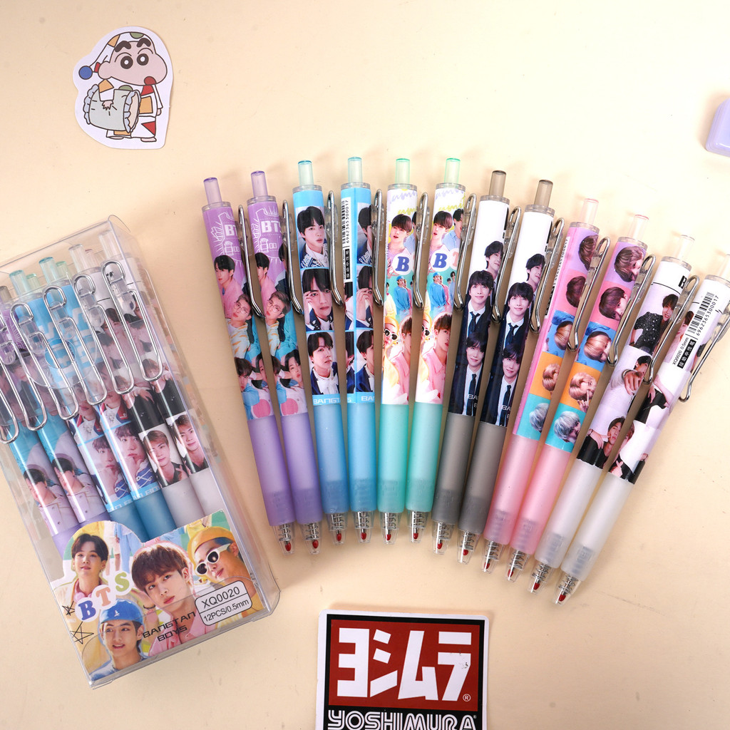 2026 Ngôi Sao Hàn Quốc BTS Đóng Hộp V JK JIMIN Bút Gel Mịn Dễ Viết 0.5mm Bút Đen Kỳ Thi Học Sinh