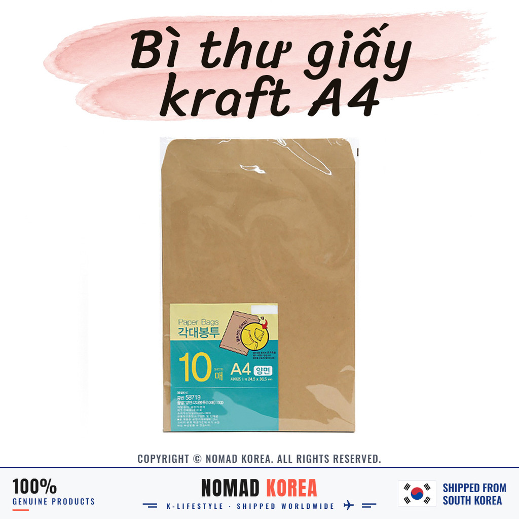 Bì thư giấy kraft khổ A4 cỡ lớn 10 cái - Túi đựng tài liệu gửi thư