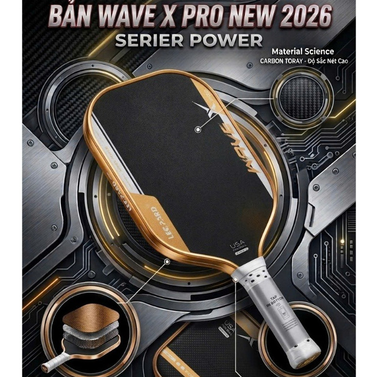 Vợt Pickleball Leopard Wave X Pro 2026 Chính Hãng | T700 Carbon | 16mm | X2 Woven Carbon