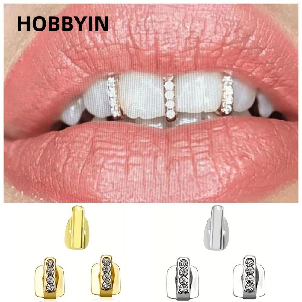 HOBBYIN 3 Cái Grillz, Rỗng Sáng Bóng Hip Hop Răng Grillz, Kim Cương Giả Răng Trang Sức Nam Nữ