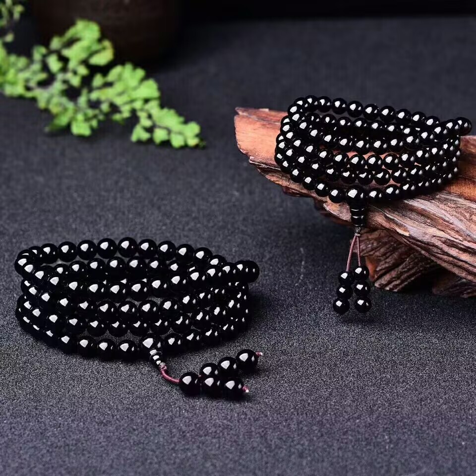 Nguyên Chất Đen Đen Đen Đen Đen Vàng Obsidian Vòng Tay 108 Hạt Vòng Tay Mắt Nhiều Màu Sắc Vàng Obsid