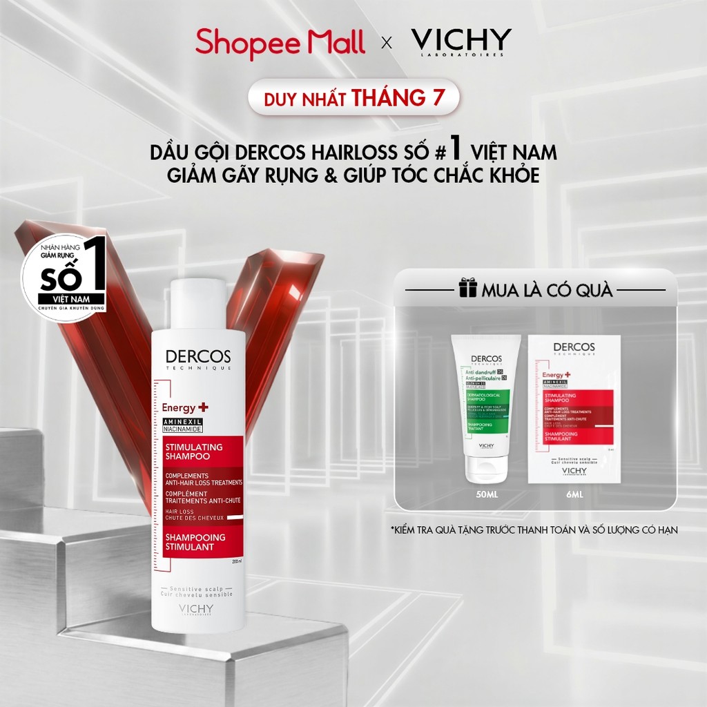 Dầu gội ngăn ngừa, giảm rụng tóc, giúp tóc chắc khỏe, dày dặn Vichy Dercos Hairloss SỐ 1 Việt Nam được khuyên dùng 200ml