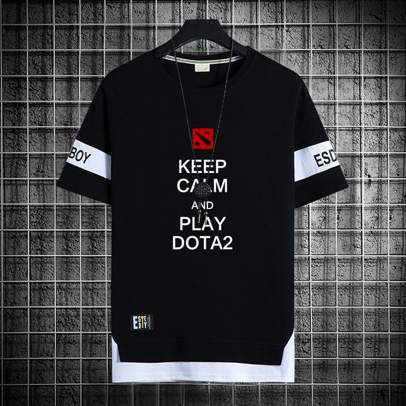 DOTA2 Logo Giữ Bình Tĩnh Và Chơi DOTA2 In Chữ Áo Thun Nữ Tay Ngắn Unisex Mùa Hè Rời Cổ Thủy Thủ Đoàn
