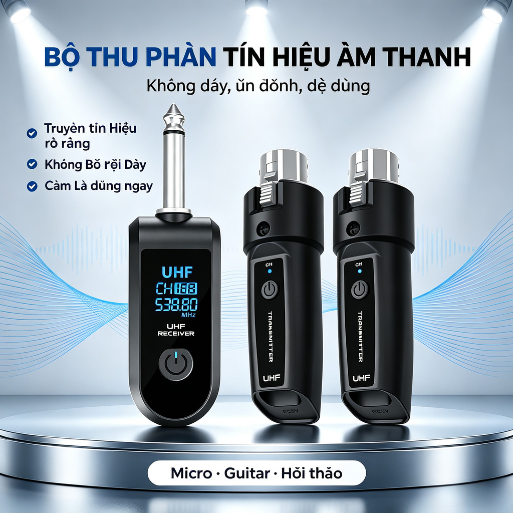 Bộ thu phát micro không dây 2.4G XLR Bộ chuyển đổi Mic có dây sang không dây…