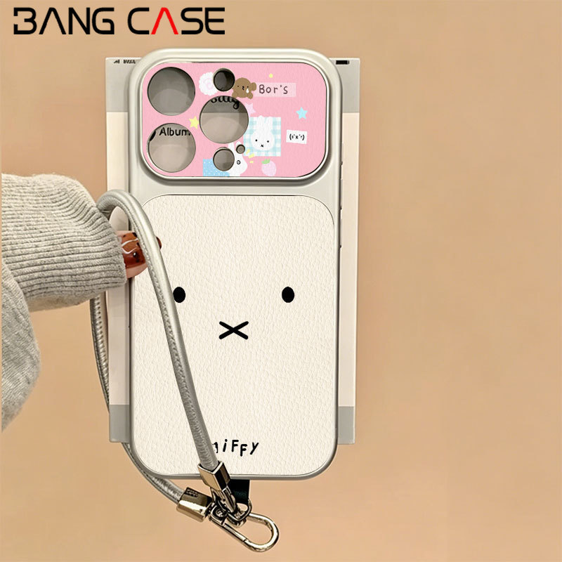 Leather Plated Phone Case for IPhone 17 16 15 14 13 12 11 Pro Max Xs Max Cute Miffy Soft Cover with 