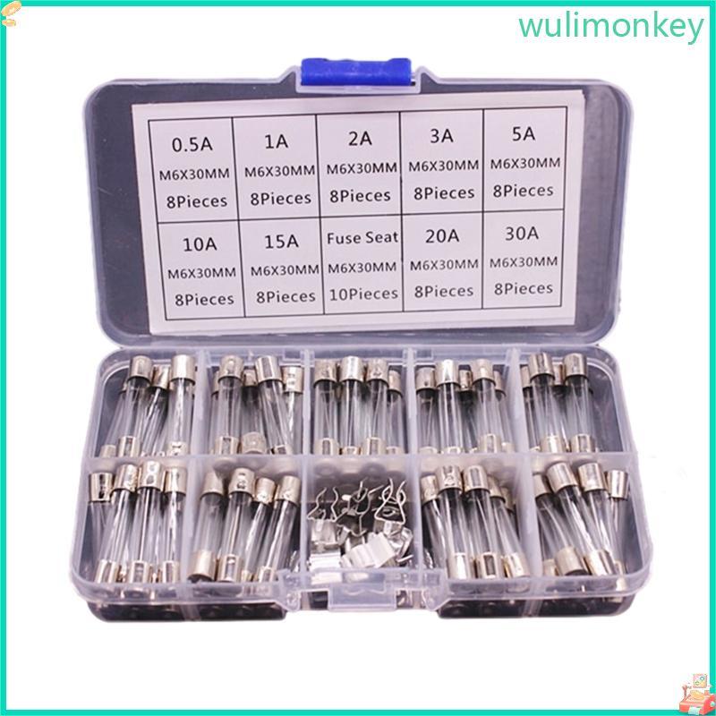 WU 9Values 72 chiếc 6x30mm Thay thế ống thủy tinh thổi nhanh 0 5A 1 2A 3A 5A 10A 15A 20A 30A Cầu chì
