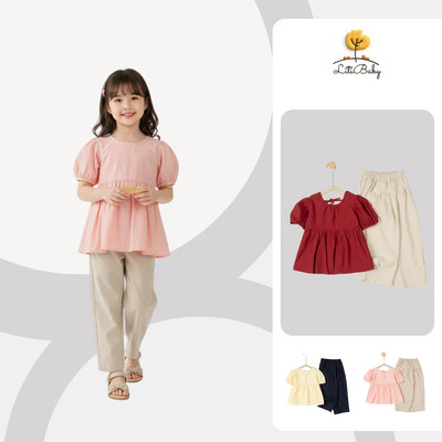 Set áo tay phồng phối quần ống rộng bé gái xinh xắn, thoải mái LITIBABY 6-12 tuổi VT29