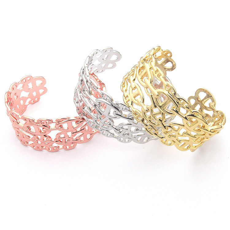 J20F Nose-shaped letter bracelet, wide pig nose open bangle, various styles for couples