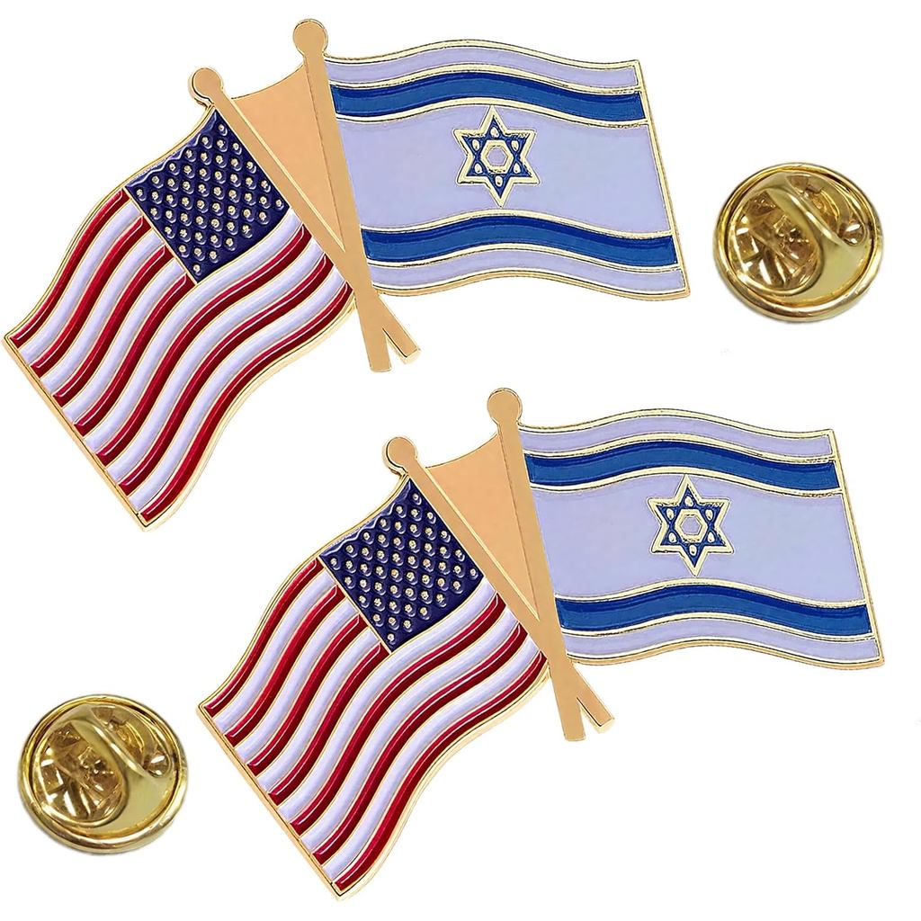 2 chiếc Pin cờ kép - Ghim ve áo cờ chéo Hoa Kỳ và Israel.