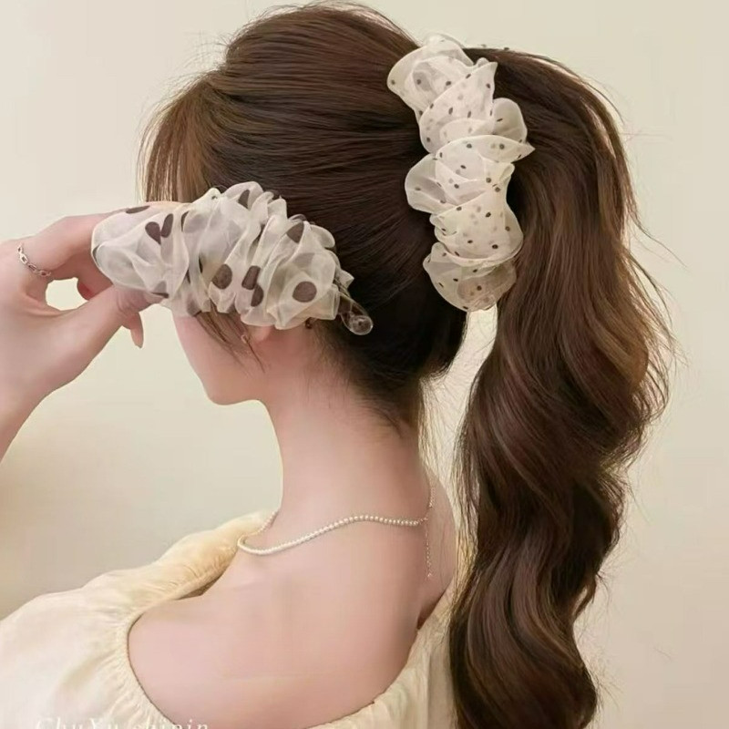 Sweet Polka Dot Mesh Banana Clip Kẹp tóc dọc đuôi ngựa cao