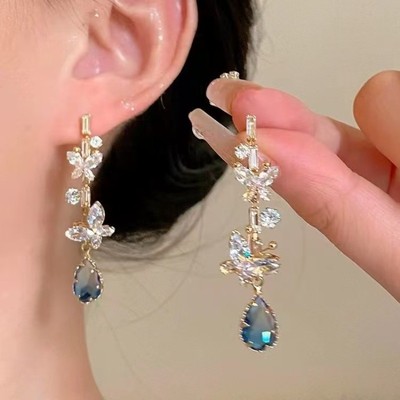Pinkdudu Bướm Giọt Nước Tua Rua Bông Tai Lấp Lánh Zirconia Dangles Trang Sức Thời Trang Thanh Lịch Cho Nữ PD2660