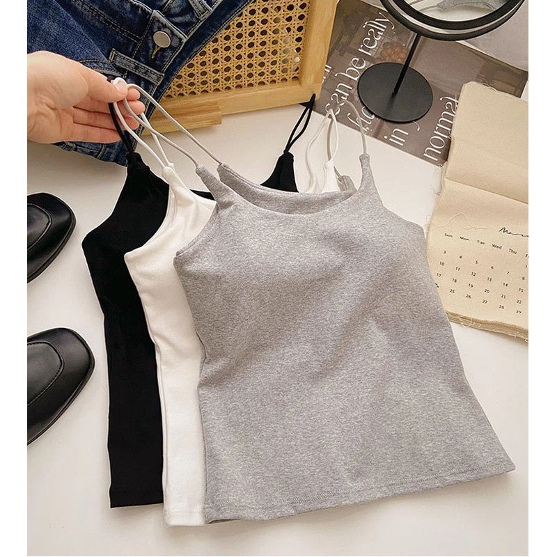 Women's Thin Spaghetti Strap Camisole With Pads Casual Sleeveless Vest Plain Basic Tank Top Daily In