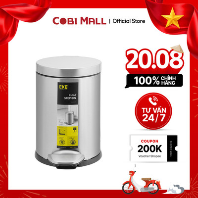 [Hỏa Tốc HCM] Thùng Rác Đạp Chân EKO EK9219MT – Dung Tích 3L/5L – Inox Bóng – Cobihome