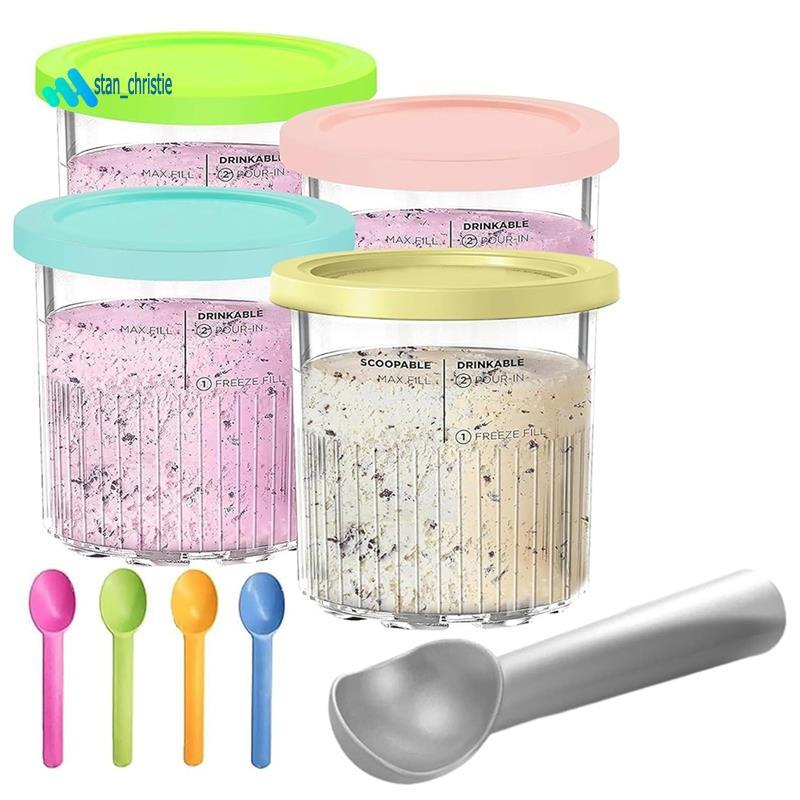 Pints thay thế 24oz miễn phí (4 gói) cho dòng CREAMi Deluxe NC500 / NC501, Hộp đựng có nắp đậy, Máy 