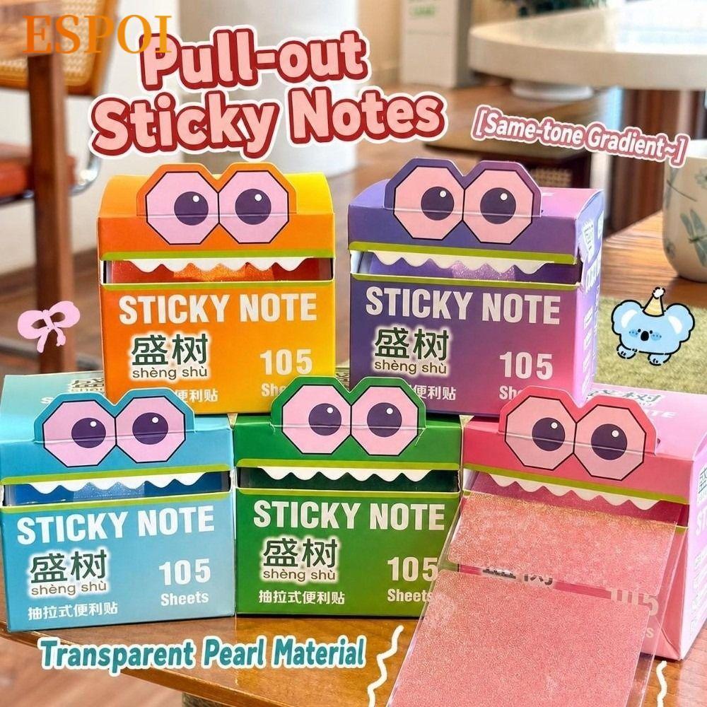 Giấy ghi chú kéo ra ESPOI, Giấy ghi chú trong suốt khô nhanh 105 tờ mỗi cuộn, Chất kết dính chắc chắ