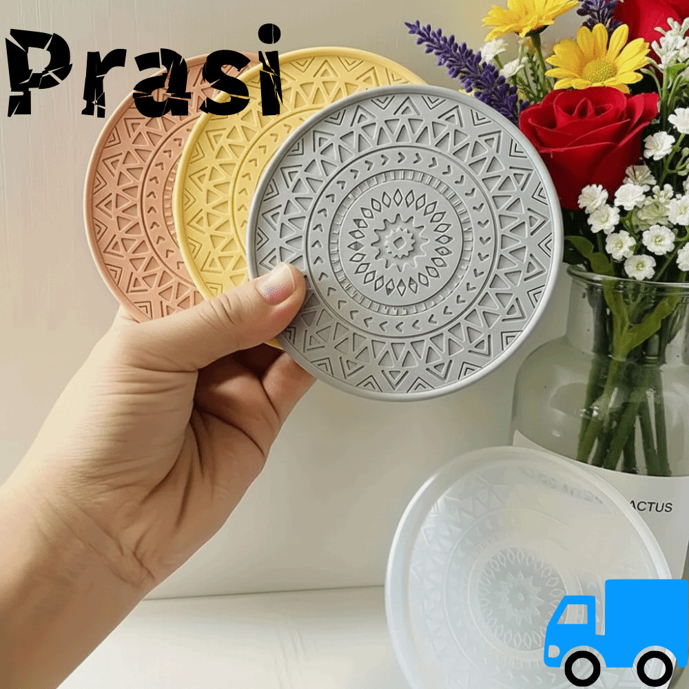 PRASI DIY Coaster Khuôn, 10.5cm Hình Hoa Silicon Coaster Khuôn, Trang Trí Nhà Coaster Nhựa Epoxy Trò