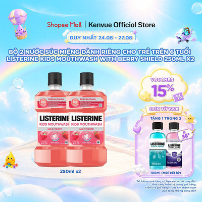Bộ 2 Nước Súc Miệng Listerine Kids Mouthwash with berry shield Dành Riêng Cho Trẻ Trên 6 Tuổi 250ml/chai